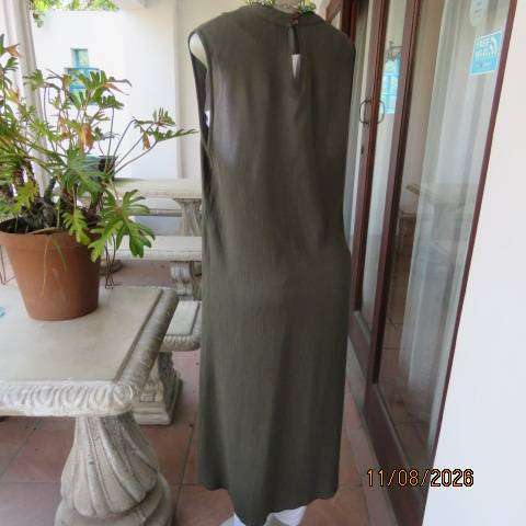 Olive green sleeveless ankle-length high neck top with cross-over front in size 38-40