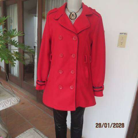 BOHEMIAN CHIC cherry red winters polyester fully lined jacket with belt. Size 36