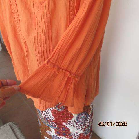 WOOLWORTHS neon orange slightly creased long sleeve slip over cotton top. Size 48