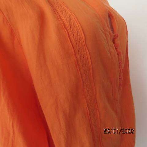 WOOLWORTHS neon orange slightly creased long sleeve slip over cotton top. Size 48