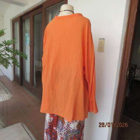 WOOLWORTHS neon orange slightly creased long sleeve slip over cotton top. Size 48