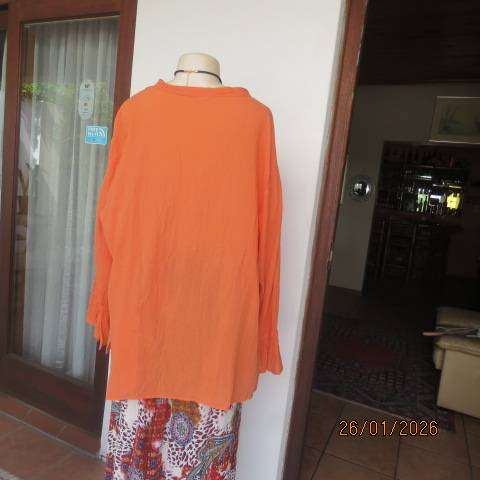 WOOLWORTHS neon orange slightly creased long sleeve slip over cotton top. Size 48