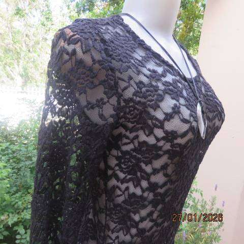 REAL Clothing black stretch polyester lace slip over long sleeve top. Size 32-34