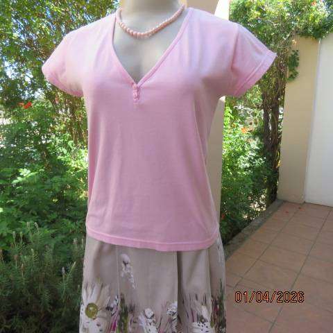 Carnation pink capped sleeve slip-over top in stretch cotton, size 34