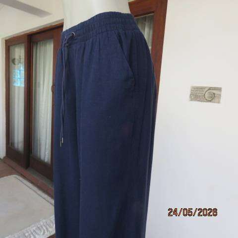 Woolworths navy linen and viscose blend wide leg pants, size 38-40