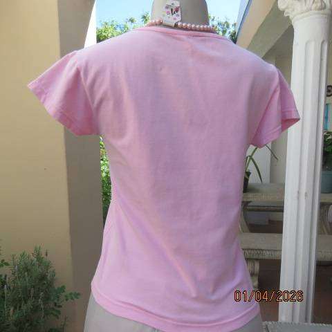 Carnation pink capped sleeve slip-over top in stretch cotton, size 34