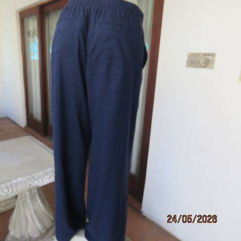Woolworths navy linen and viscose blend wide leg pants, size 38-40