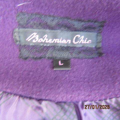 BOHEMIAN CHIC dark purple 100% washable lined polyester hooded jacket size 36-38