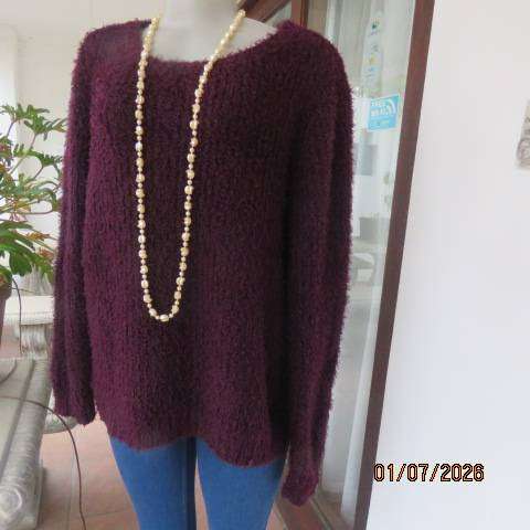 Dark Mulberry Acrylic-Polyester Soft Fluffy Knitted Long Sleeve Round Neck Jumper - Size 40