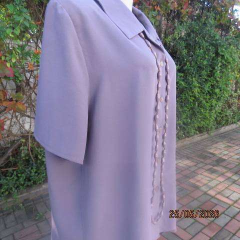 Arezzo Heather Purple Short Sleeve Button-Down Crepe Polyester Top - Size 42