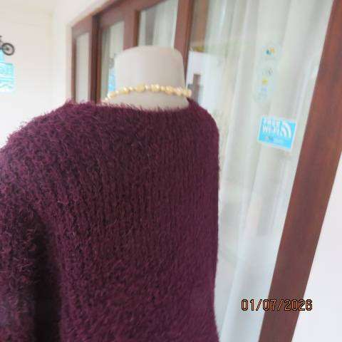 Dark Mulberry Acrylic-Polyester Soft Fluffy Knitted Long Sleeve Round Neck Jumper - Size 40