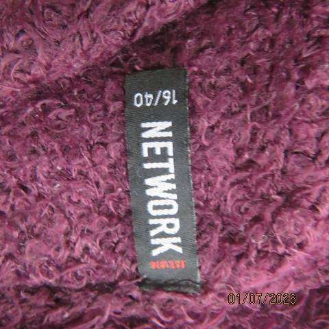 Dark Mulberry Acrylic-Polyester Soft Fluffy Knitted Long Sleeve Round Neck Jumper - Size 40