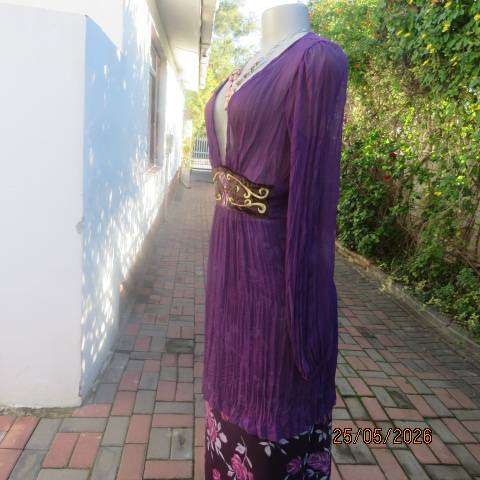 SISSY BOY purple sheer crinkled polyester long sleeve top with front detail, size 36-38
