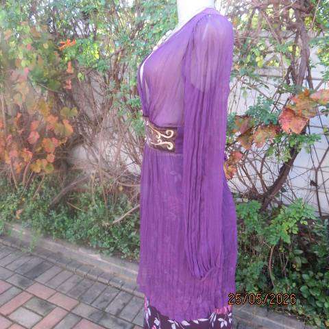 SISSY BOY purple sheer crinkled polyester long sleeve top with front detail, size 36-38
