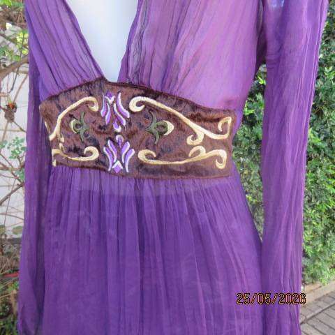 SISSY BOY purple sheer crinkled polyester long sleeve top with front detail, size 36-38