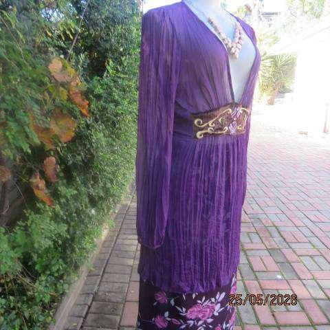 SISSY BOY purple sheer crinkled polyester long sleeve top with front detail, size 36-38