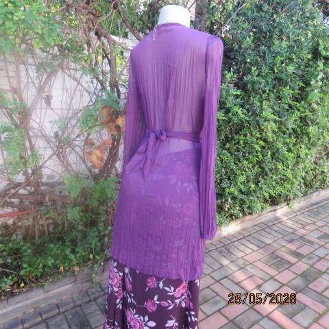 SISSY BOY purple sheer crinkled polyester long sleeve top with front detail, size 36-38