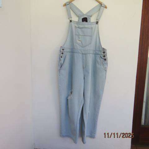 Light blue denim distressed look polycotton jumpsuit size 46.