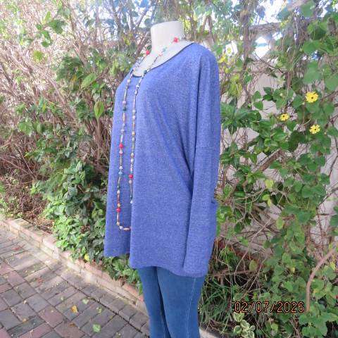Woolworths cobalt blue long sleeve slip over top with short back zip, size 46