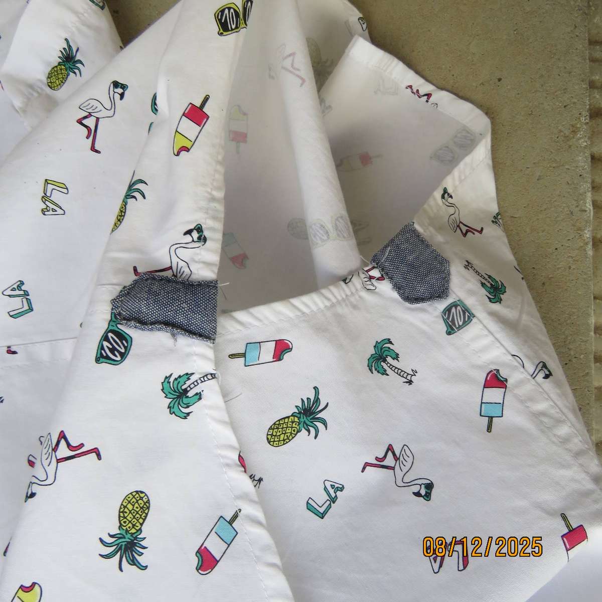 REAL Kids white cotton shirt with colourful patterns. For 9 to 10 year old.