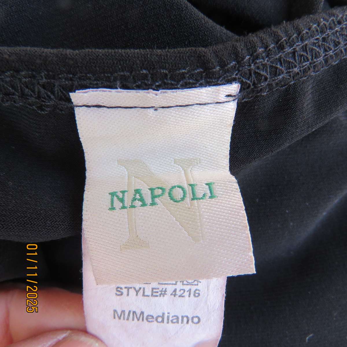 NAPOLI black evening strappy dress in stretch polyester. Richly embellished. Dropped waist.Size 34.