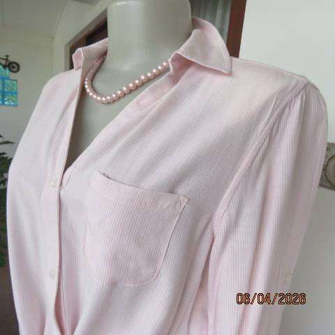 KELSO Petite White Button-Down Top with Crimson Stripes, Size 36
