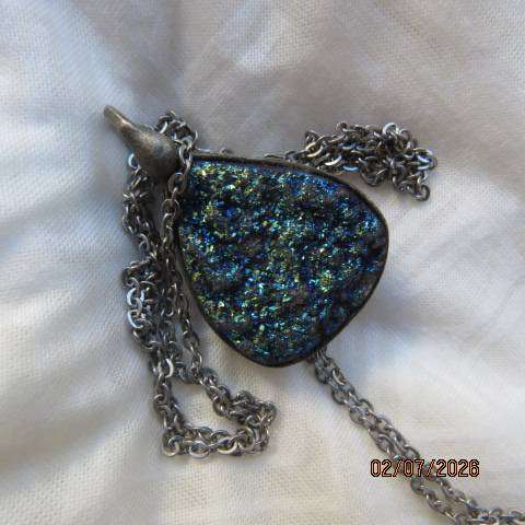 Blue Fire Labradorite Pear Pendant- "Stone of Magic"  in Ornate Pewter Setting with Chain