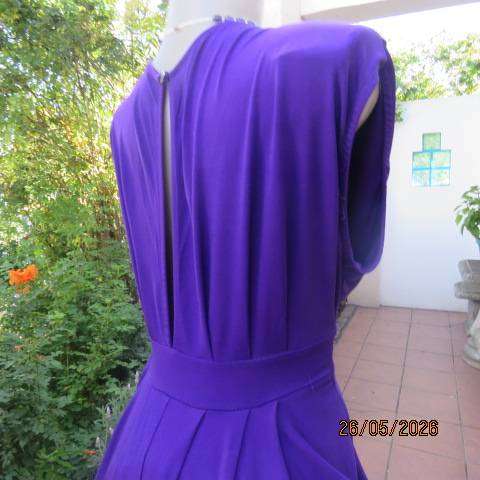 Purple long top with low V neckline, waist pleats & side pockets - Size 36