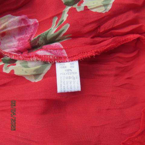 KELSO red creased polyester long sleeve top with floral print, size 40-42