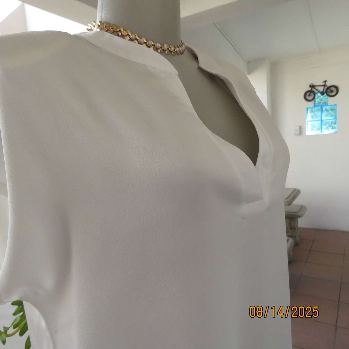 White satin polyester slip over top with banded V front size 36