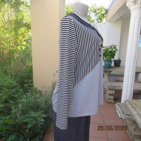 Emery Rose black, white & grey long sleeve slip-over polycotton stretch top size 38