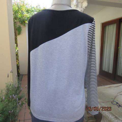 Emery Rose black, white & grey long sleeve slip-over polycotton stretch top size 38