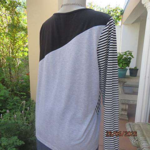 Emery Rose black, white & grey long sleeve slip-over polycotton stretch top size 38