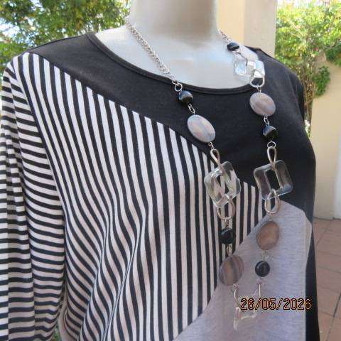 Emery Rose black, white & grey long sleeve slip-over polycotton stretch top size 38