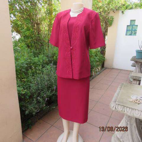 KARISMA ruby pink 3-piece pencil skirt, cami top & embellished jacket set, size 38