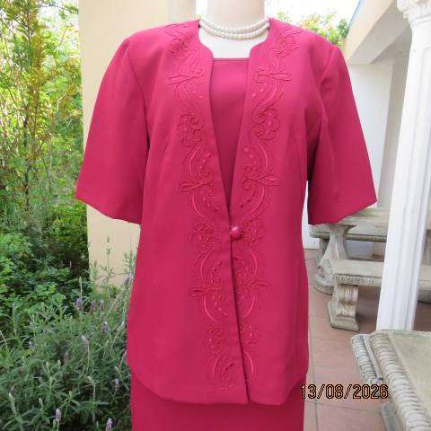 KARISMA ruby pink 3-piece pencil skirt, cami top & embellished jacket set, size 38