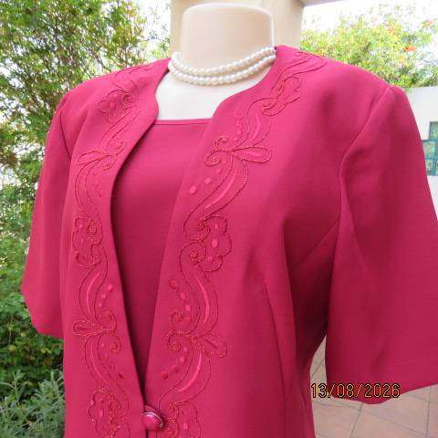 KARISMA ruby pink 3-piece pencil skirt, cami top & embellished jacket set, size 38