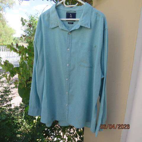Real Man light green check shirt, long sleeve cotton-linen blend, size 2XL