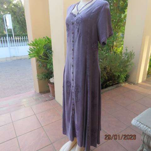 MONSOON Clothing violet colour washed rayon maxi button down embellished dress from India. Size 40