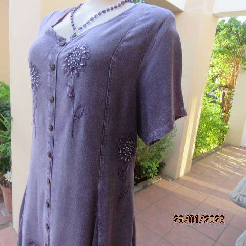 MONSOON Clothing violet colour washed rayon maxi button down embellished dress from India. Size 40