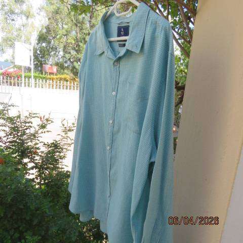 Real Man light green check shirt, long sleeve cotton-linen blend, size 2XL