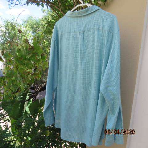 Real Man light green check shirt, long sleeve cotton-linen blend, size 2XL