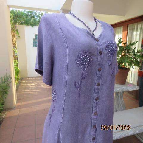 MONSOON Clothing violet colour washed rayon maxi button down embellished dress from India. Size 40