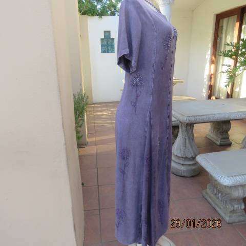 MONSOON Clothing violet colour washed rayon maxi button down embellished dress from India. Size 40