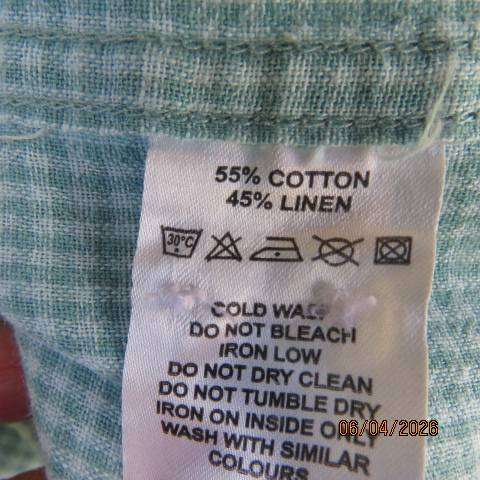 Real Man light green check shirt, long sleeve cotton-linen blend, size 2XL