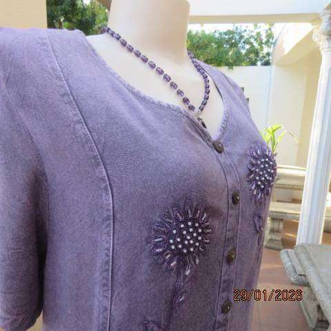 MONSOON Clothing violet colour washed rayon maxi button down embellished dress from India. Size 40