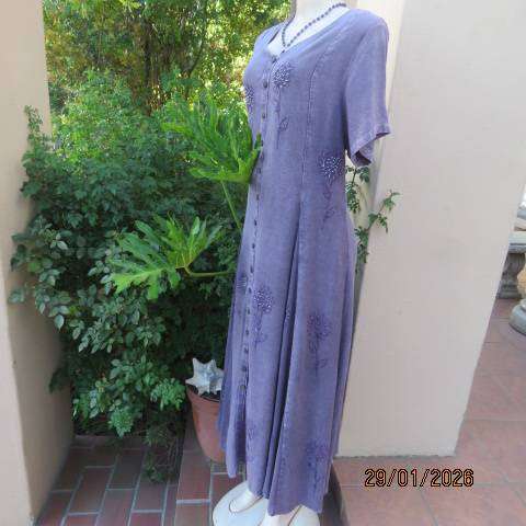 MONSOON Clothing violet colour washed rayon maxi button down embellished dress from India. Size 40
