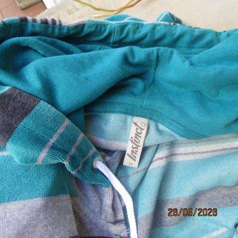 IISTINCT warm stretch polyester velvet zip-up long sleeve jacket in jade-grey stripes, size 38