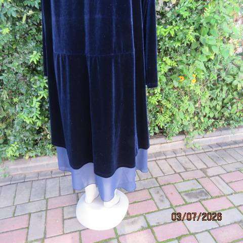 Royal blue stretch poly velvet long open round cut jacket with sheer underlay Size 44-46