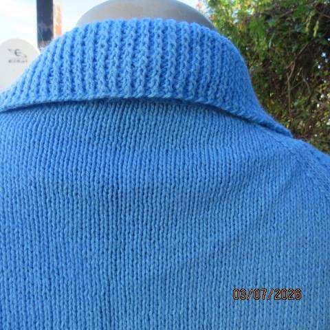 Skyblue handknitted long raglan sleeve button-down cardigan with collar, acrylic size 36